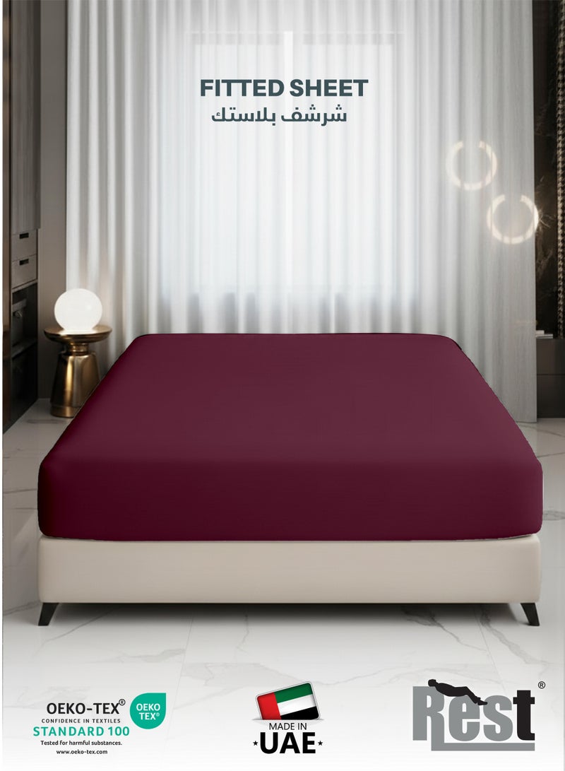 REST Fitted Bedsheet 180x200+30cm Breathable Plush Burgundy Fabric with Deep Pockets Machine Washable for Optimal Protection - Image 1